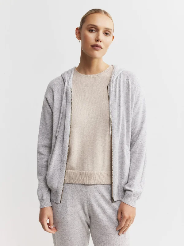 Ribbed Cuff HoodiesEssential Cashmere Zip Hoodie - Grey Melange