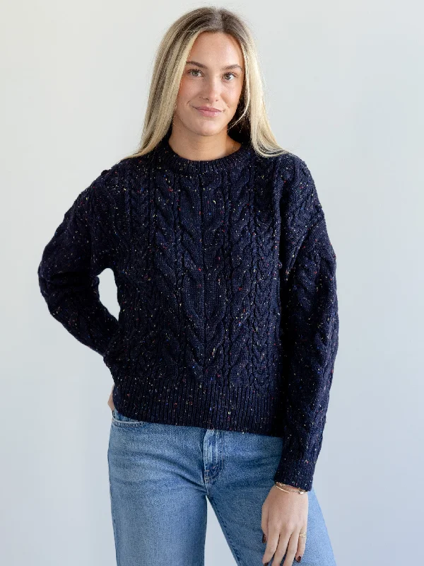 Plus size women's simple topsGiGi Oversized Cable Sweater Navy Speckle