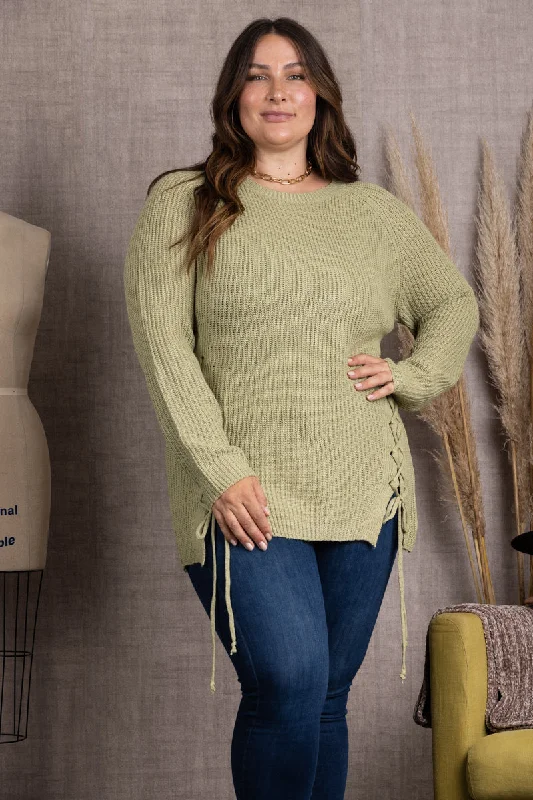 Women's long sleeve topsSAGE SOFT KNIT CRISSCROSS PLUS SIZE SWEATER-KNT21006P