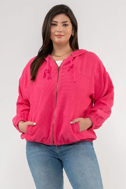 Plus size women's striped topsPLUS CORDUROY ZIP UP JACKET