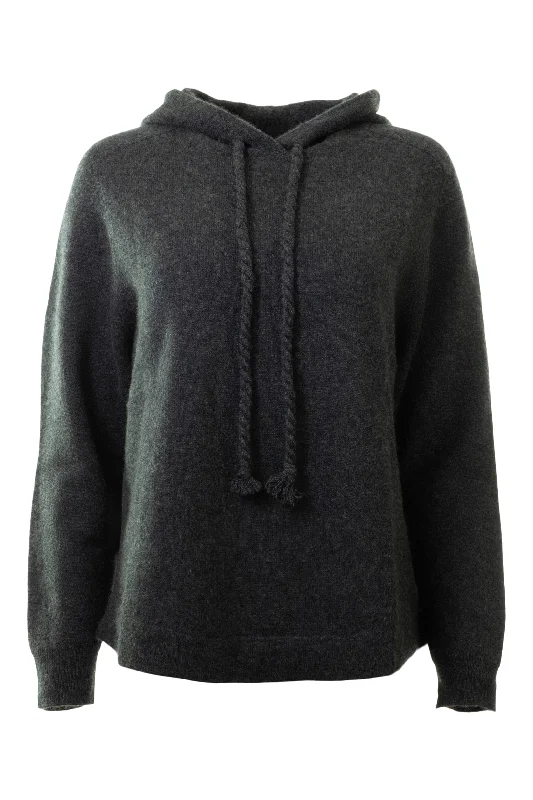 Beaded SweatshirtsRepeat Cashmere Hoodie with Twisted Drawstring Detail in Charcoal