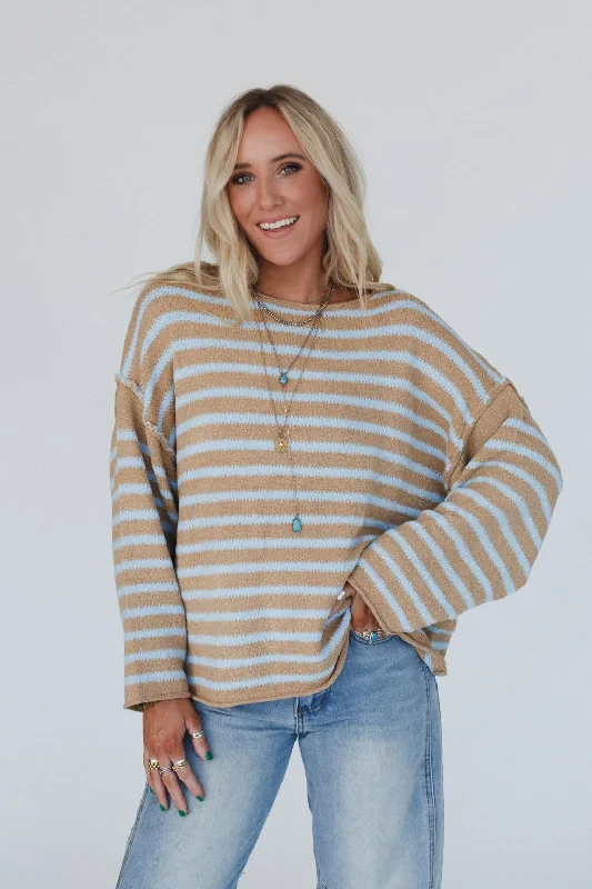 Plus size women's knitted topsAll My Stripes Oversized Sweater - Taupe