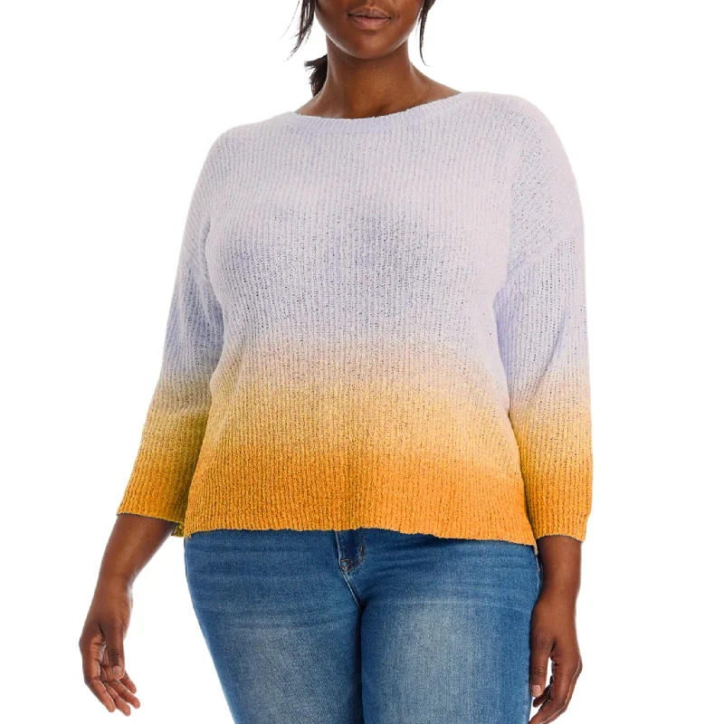 Plus Large women's linen topsAdyson Parker Women's Plus 3/4 Sleeve Ombre Dip Dye Soft Cotton Blend Knit Sweater