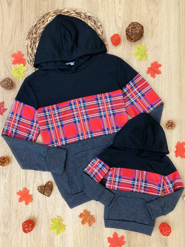 Cotton HoodiesMommy and Me Scottish Tartan Colorblock Hoodie