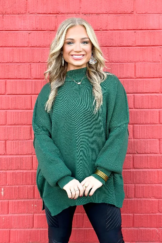 Women's beach topsDark Green Oversized Knit Sweater