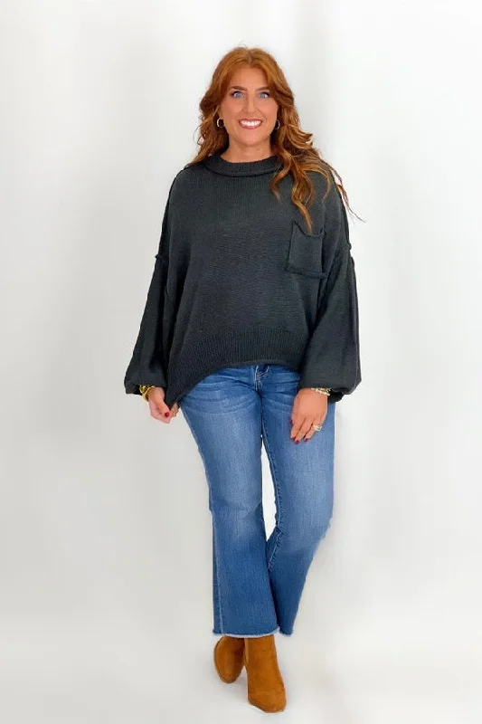 Women's summer topsBlack Pocket Detailed Oversized Sweater