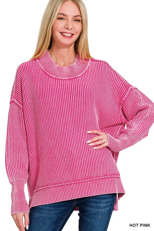 Plus size women's evening topsHot Pink Oversized Sweater