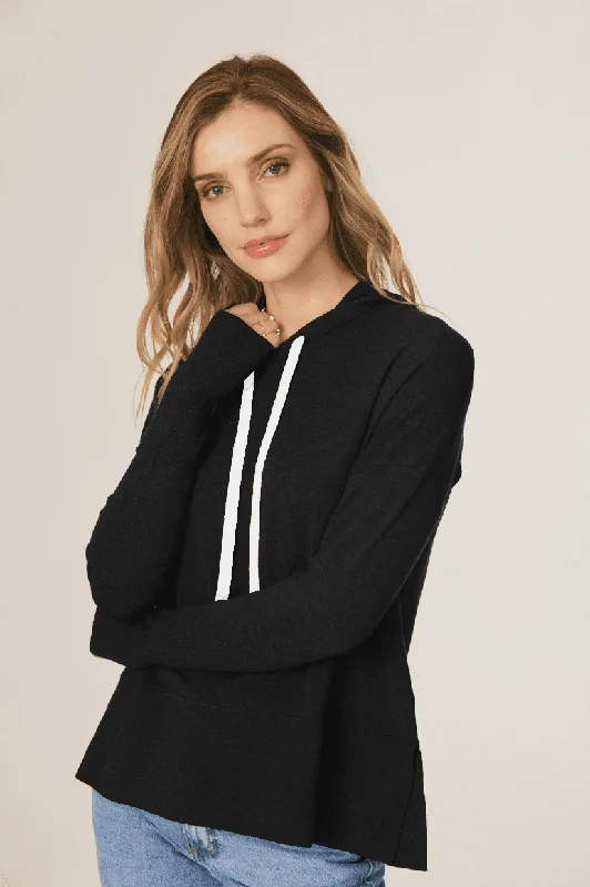 Bamboo Fiber SweatshirtsHoodie With Contrast Tie and Zipper