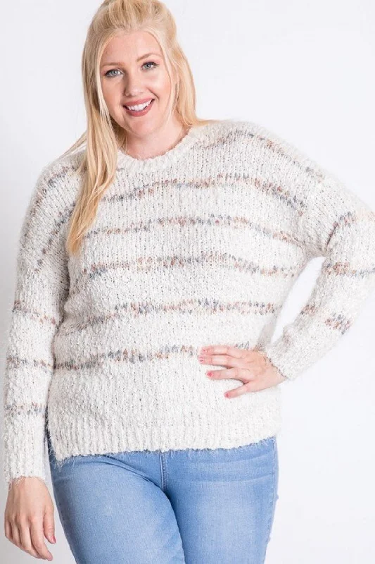 Large women's blended topsPlus Sweater With Stripe Detail