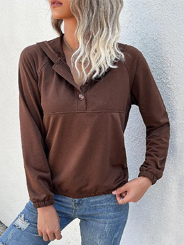 Velour SweatshirtsHalf-Button Raglan Sleeve Hoodie