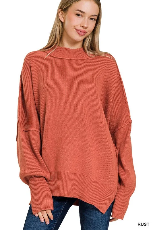 Large women's loose topsSide Slit Oversized Sweater