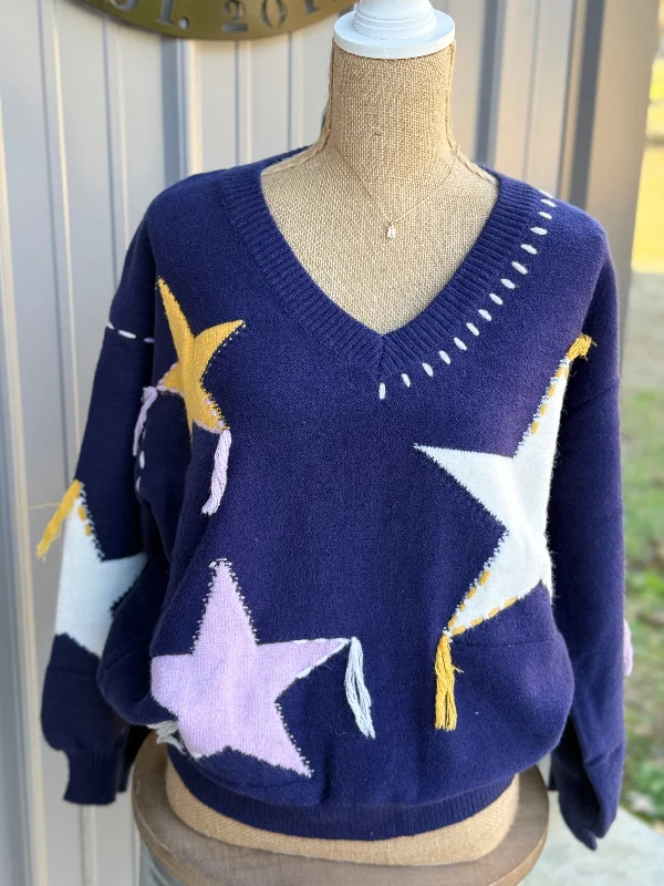 Large women's cropped topsStar Fringed Oversized Sweater