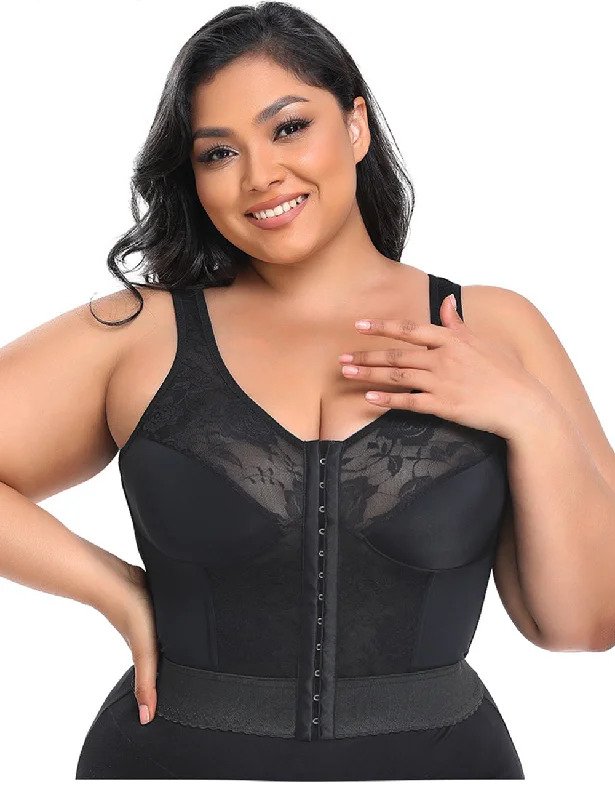 Women's fleece topsWomen Plus Size Lace Wire-Free Front Button Shapewear