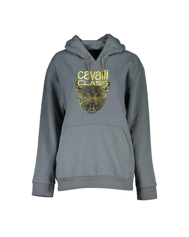 Plush HoodiesCavalli Class  Leopard Print Hoodie for Men - Grey