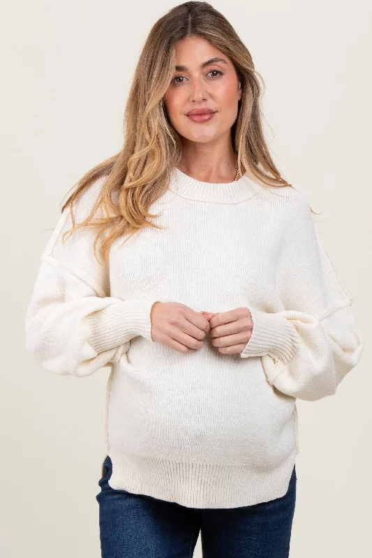 Plus Large women's linen topsIvory Oversized Basic Drop Shoulder Maternity Sweater