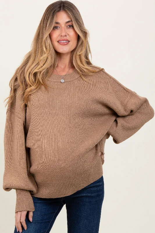 Plus size women's denim topsLight Mocha Oversized Basic Drop Shoulder Maternity Sweater