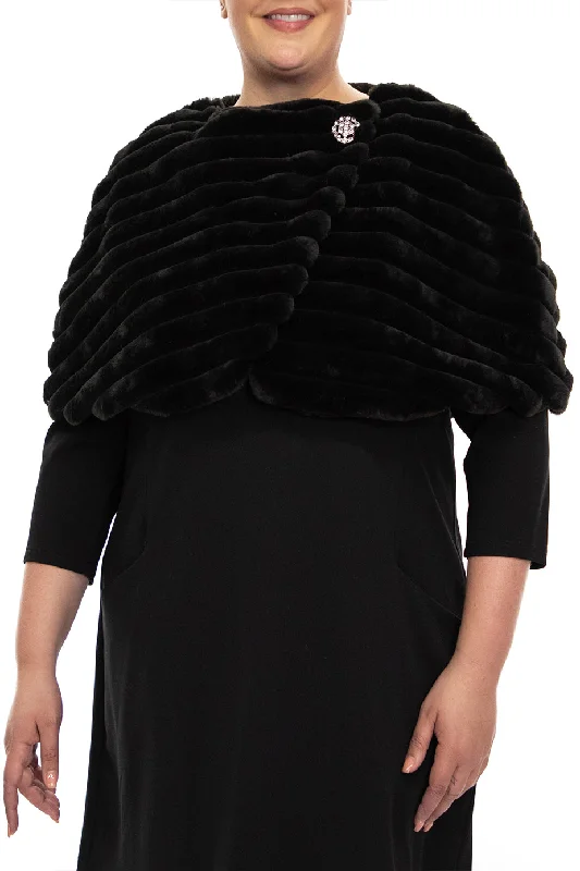 Large women's sweat-wicking topsNina Leonard wrap over faux fur capelet and crystal closure ( Plus Size )