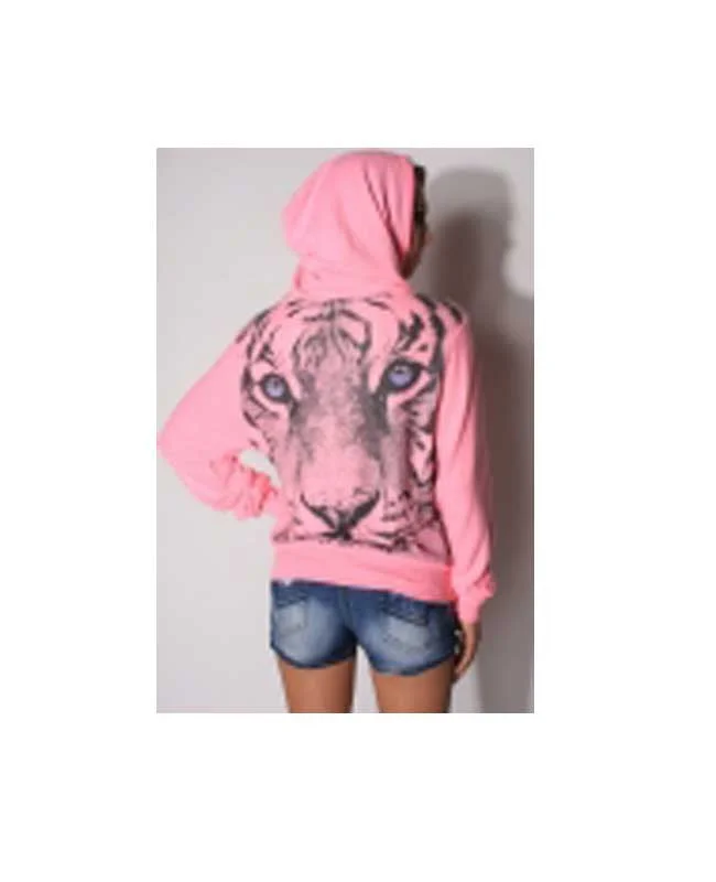 Rainproof HoodiesPink Hoodie with Tiger Back